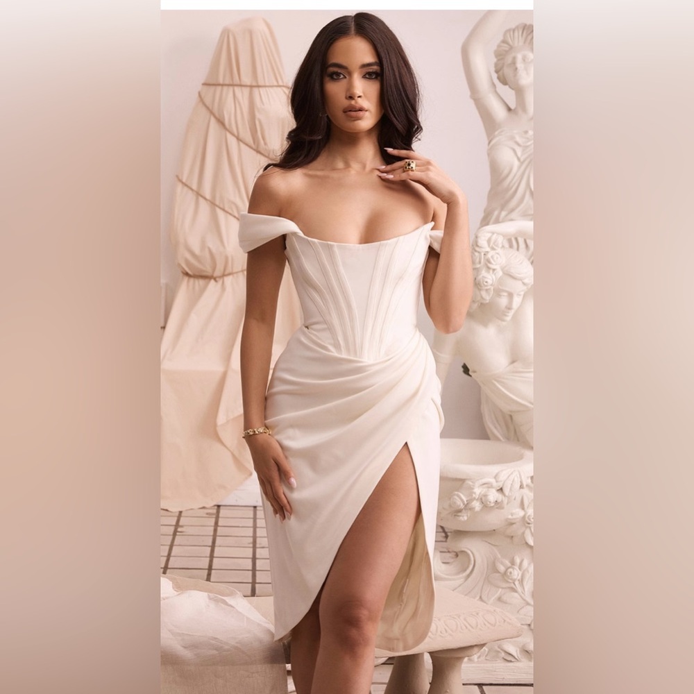 House of CB LORETTA Off-Shoulder Cream Dress